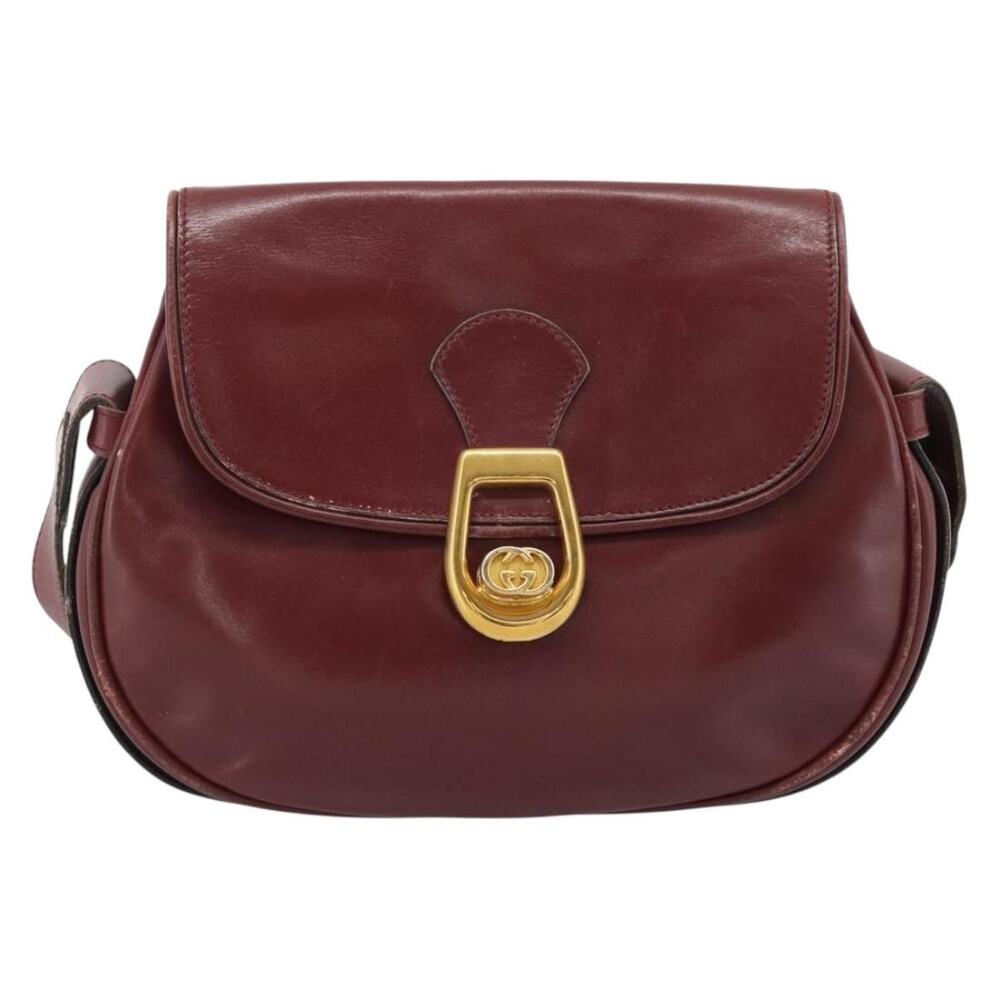 Gucci Leather Shoulder Bag Bordeaux Gold
